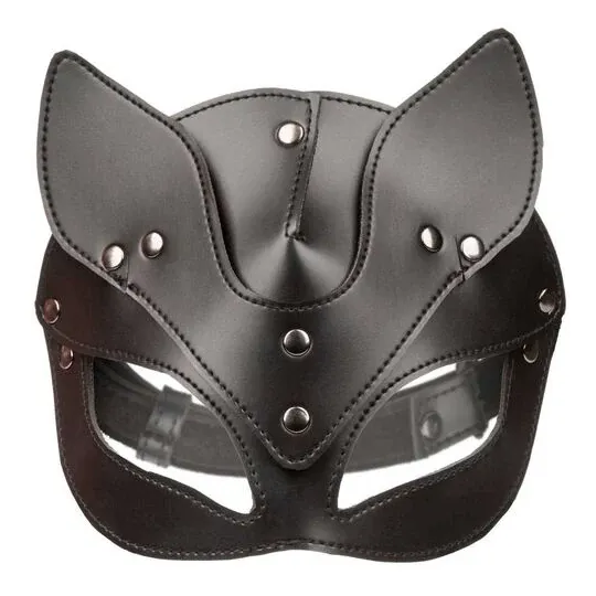 Maschera da gatto regolabile CalExotics in pelle vegana nera, interno velluto, chiusura a fibbia, per giochi BDSM