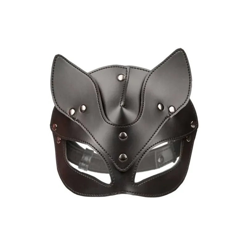Maschera da gatto regolabile CalExotics in pelle vegana nera, interno velluto, chiusura a fibbia, per giochi BDSM