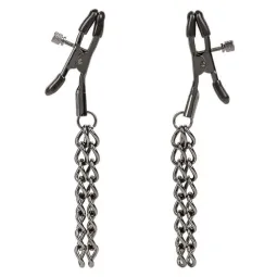 Pinze per capezzoli regolabili Calexotics Euphoria catena doppia argento 14,5 cm vista frontale