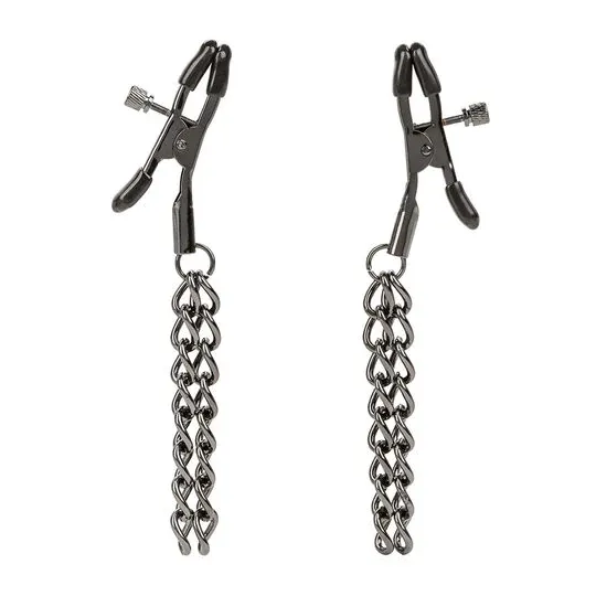 Pinze per capezzoli regolabili Calexotics Euphoria catena doppia argento 14,5 cm vista frontale