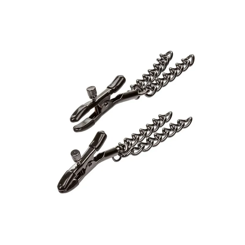 Verstellbare Brustwarzenklemmen Calexotics Euphoria Doppelkette silberfarben 14,5 cm Vorderansicht