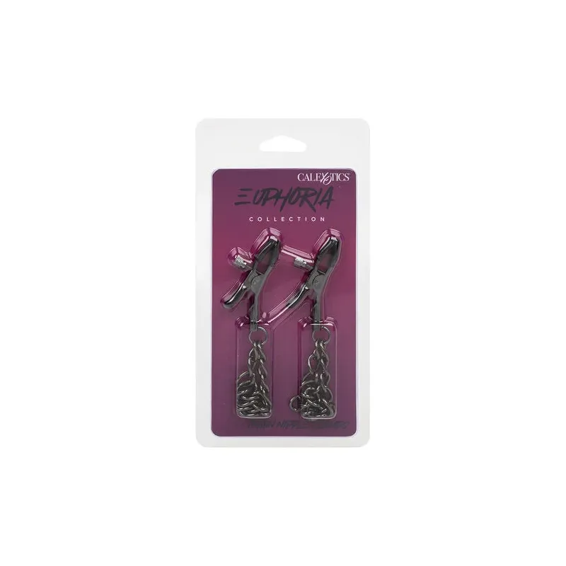 Calexotics Euphoria adjustable nipple clamps with double silver chain 14.5 cm front view