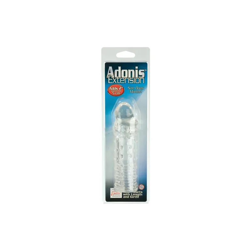 Extension pénienne Calexotics transparente 5 cm en silicone souple avec texture nervurée