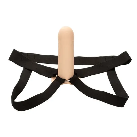 Penisextension aus Silikon 5 cm von CalExotics mit hellhautfarbenem Harness – Verlängerung für intensivere Empfindungen