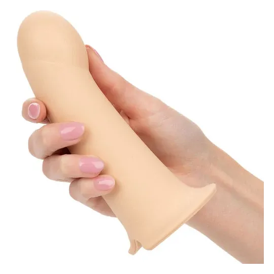 Extension pénienne silicone 5 cm CalExotics avec harnais peau claire – accessoire intime allongeant le pénis pour sensations pro