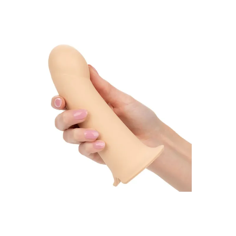 Extension pénienne silicone 5 cm CalExotics avec harnais peau claire – accessoire intime allongeant le pénis pour sensations pro