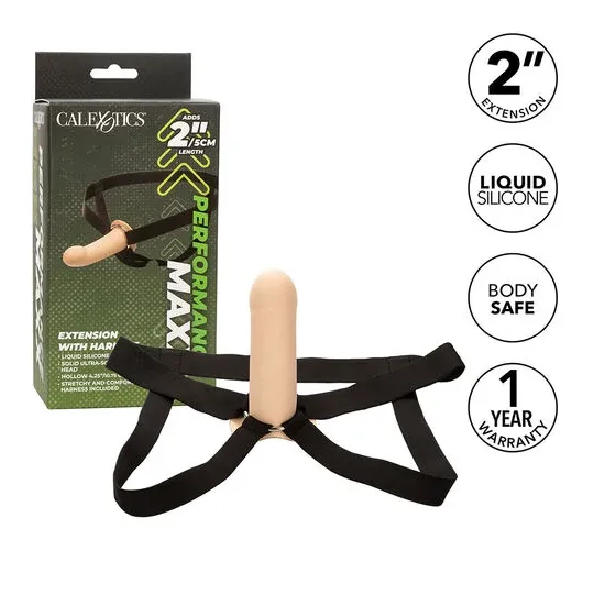 Estensione del pene in silicone 5 cm CalExotics con imbracatura color pelle chiara – accessorio intimo per allungamento