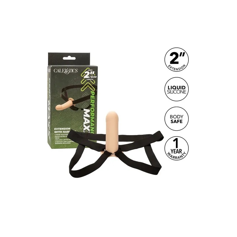 Penisextension aus Silikon 5 cm von CalExotics mit hellhautfarbenem Harness – Verlängerung für intensivere Empfindungen