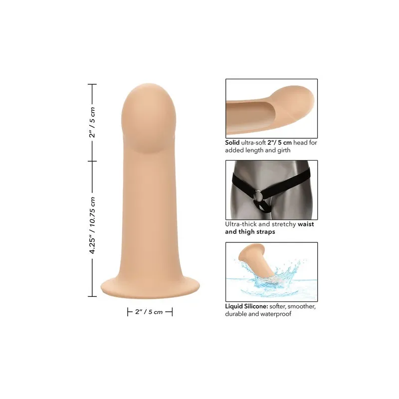 Penisextension aus Silikon 5 cm von CalExotics mit hellhautfarbenem Harness – Verlängerung für intensivere Empfindungen