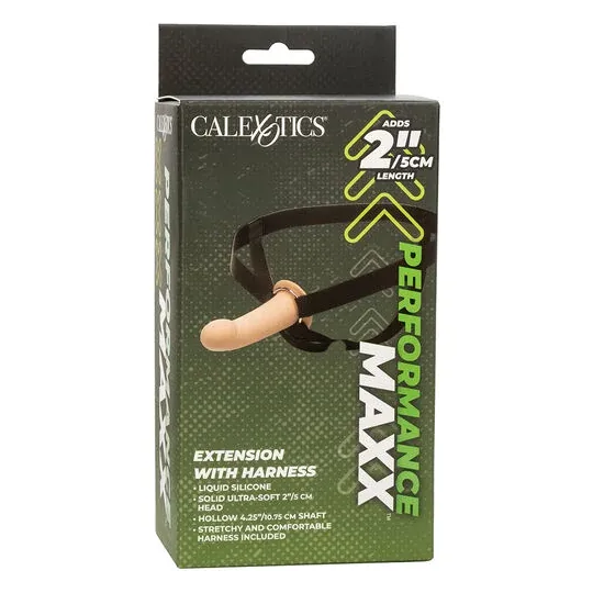 Extension pénienne silicone 5 cm CalExotics avec harnais peau claire – accessoire intime allongeant le pénis pour sensations pro