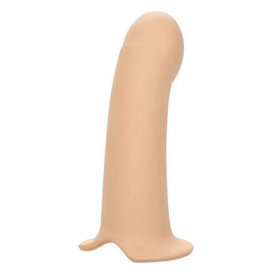 Penisextension aus Silikon 5 cm von CalExotics mit hellhautfarbenem Harness – Verlängerung für intensivere Empfindungen