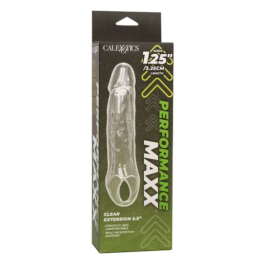 CalExotics Performance Maxx Clear 5.5 transparente Penisverlängerung, Übersichtsbild, verlängert und verdickt diskret.