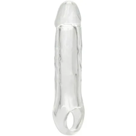Transparenter Penisverlängerer CalExotics Performance Maxx Clear 6,5 Zoll aus weichem Silikon mit realistischem Kopf und Hodenri
