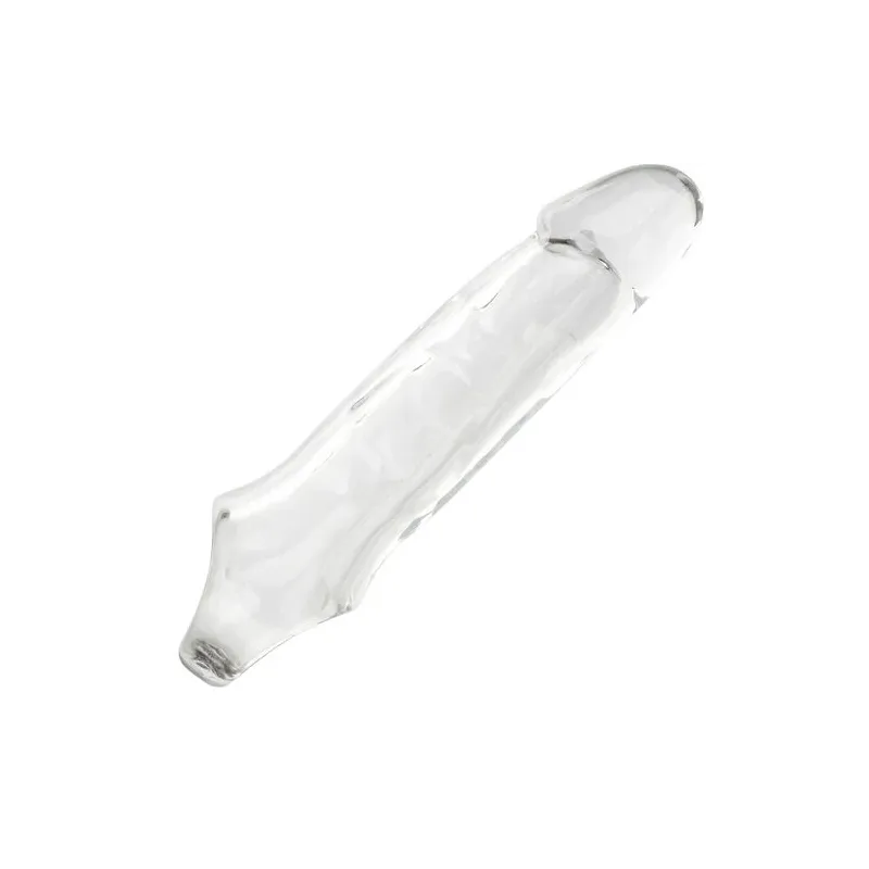 Transparenter Penisverlängerer CalExotics Performance Maxx Clear 6,5 Zoll aus weichem Silikon mit realistischem Kopf und Hodenri