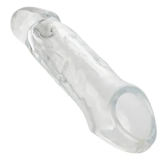 Transparenter Penisverlängerer CalExotics Performance Maxx Clear 6,5 Zoll aus weichem Silikon mit realistischem Kopf und Hodenri