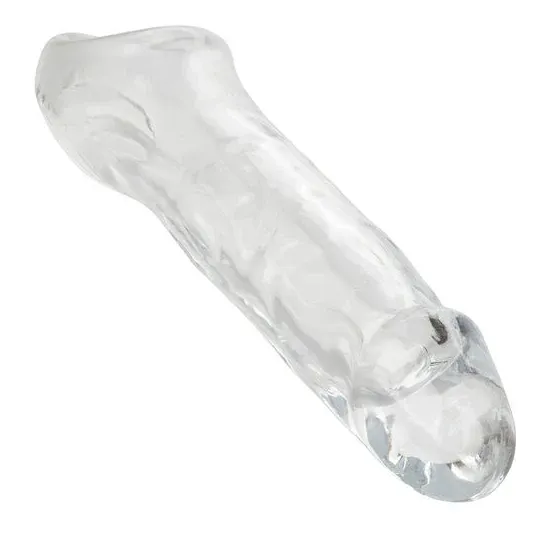 Transparenter Penisverlängerer CalExotics Performance Maxx Clear 6,5 Zoll aus weichem Silikon mit realistischem Kopf und Hodenri