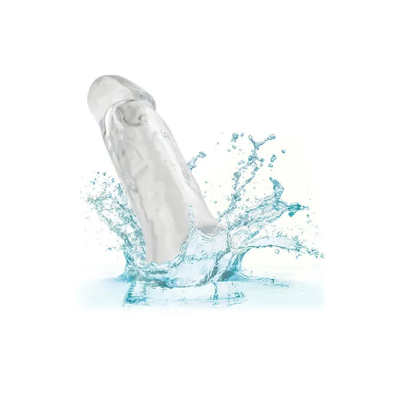 Transparenter Penisverlängerer CalExotics Performance Maxx Clear 6,5 Zoll aus weichem Silikon mit realistischem Kopf und Hodenri