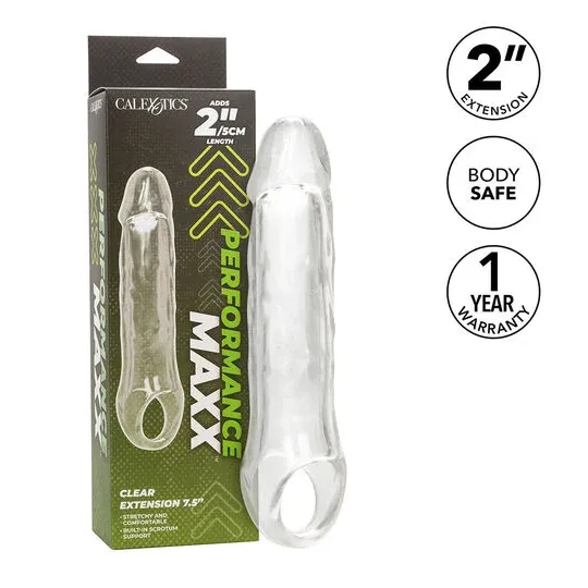 CalExotics Performance Maxx Clear durchsichtige Penisextension, hohl mit ultraweichem Kopf 5 cm.