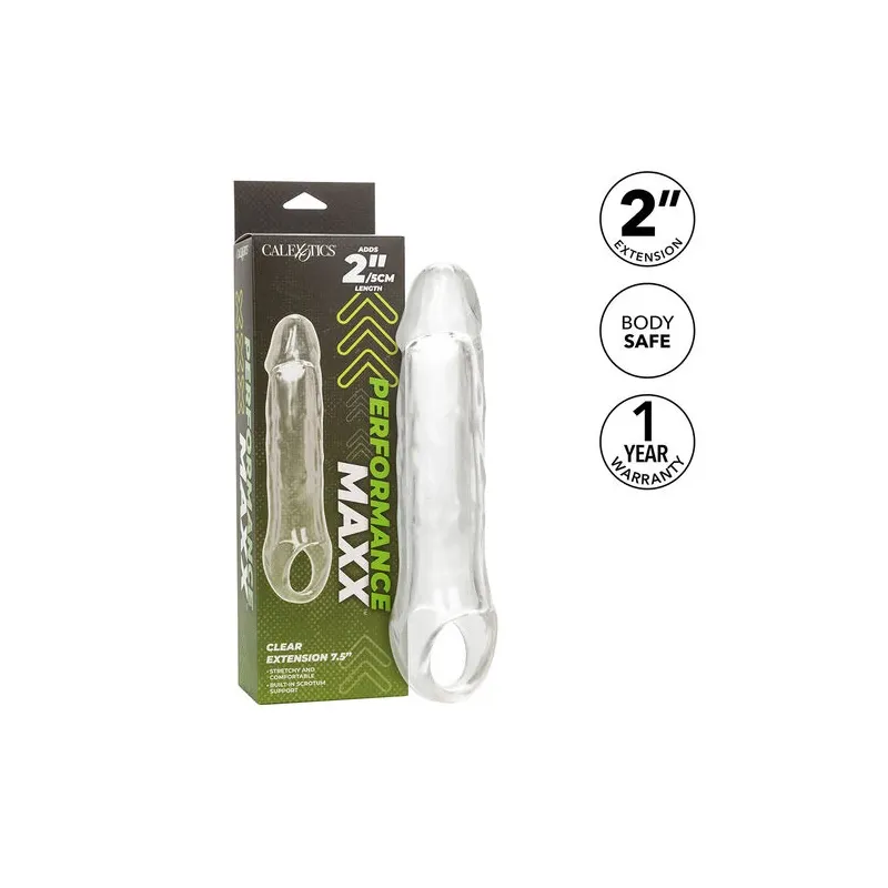 CalExotics Performance Maxx Clear durchsichtige Penisextension, hohl mit ultraweichem Kopf 5 cm.