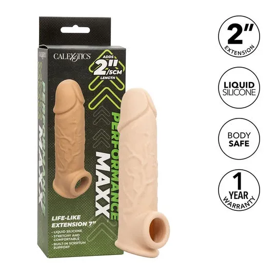 Penishülle CALEXOTICS Performance Maxx Life-Like 7 aus Silikon in hautfarben mit Hodenring