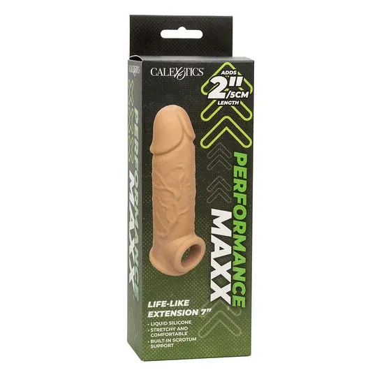 Penishülle CALEXOTICS Performance Maxx Life-Like 7 aus Silikon in hautfarben mit Hodenring