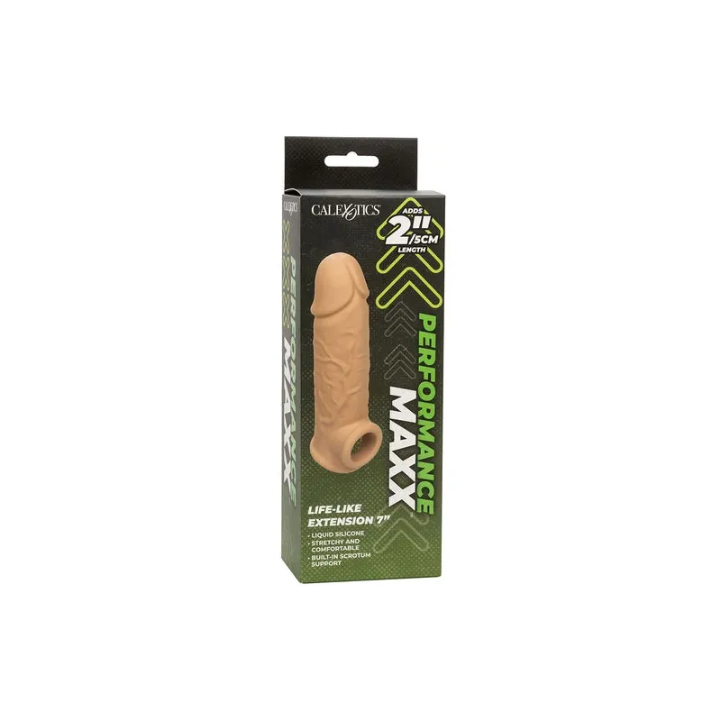 Penishülle CALEXOTICS Performance Maxx Life-Like 7 aus Silikon in hautfarben mit Hodenring