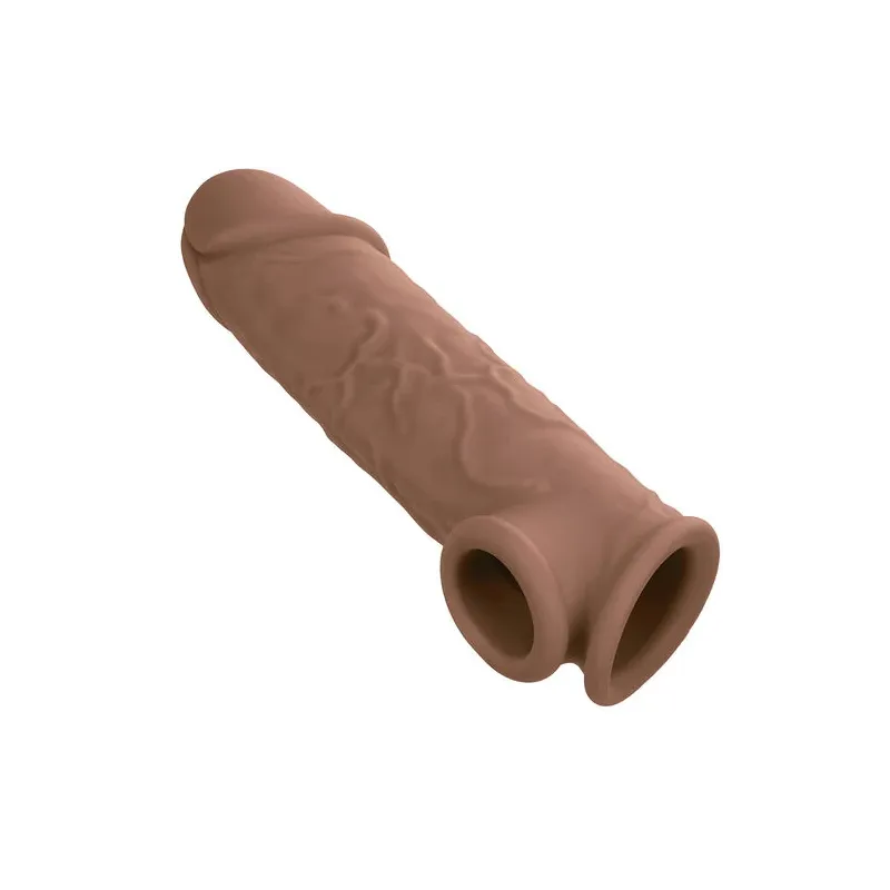 Penisextension CalExotics Performance Maxx Life-Like 7 in Hautfarben-Braun, realistische Hülle mit Hodengurt, 5 cm zusätzliche L
