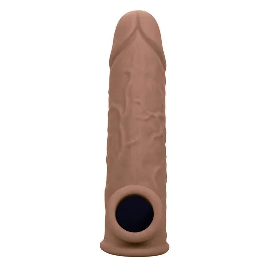 Penisextension CalExotics Performance Maxx Life-Like 7 in Hautfarben-Braun, realistische Hülle mit Hodengurt, 5 cm zusätzliche L
