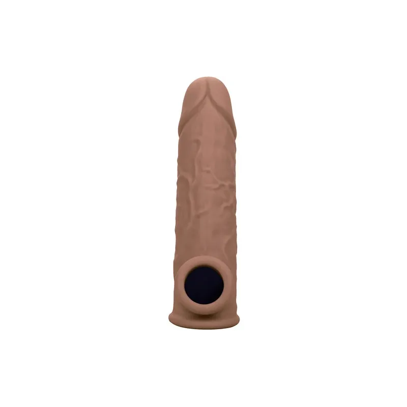 Penisextension CalExotics Performance Maxx Life-Like 7 in Hautfarben-Braun, realistische Hülle mit Hodengurt, 5 cm zusätzliche L