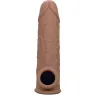 Penisextension CalExotics Performance Maxx Life-Like 7 in Hautfarben-Braun, realistische Hülle mit Hodengurt, 5 cm zusätzliche L
