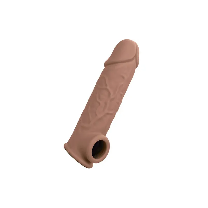 Penisextension CalExotics Performance Maxx Life-Like 7 in Hautfarben-Braun, realistische Hülle mit Hodengurt, 5 cm zusätzliche L
