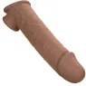 Extension pénienne réaliste CalExotics peau marron, ajout 5 cm avec sangle scrotale intégrée, silicone liquide ultra-doux.