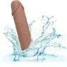 Extension pénienne réaliste CalExotics peau marron, ajout 5 cm avec sangle scrotale intégrée, silicone liquide ultra-doux.