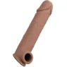 Extension pénienne réaliste CalExotics peau marron, ajout 5 cm avec sangle scrotale intégrée, silicone liquide ultra-doux.
