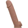 Extension pénienne réaliste CalExotics peau marron, ajout 5 cm avec sangle scrotale intégrée, silicone liquide ultra-doux.