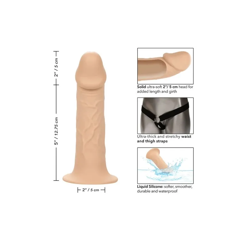 Extension pénienne réaliste CalExotics Performance Maxx avec harnais peau claire, silicone liquide ajoute 5cm.
