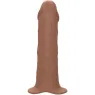 Estensione realistica Performance Maxx CalExotics marrone con imbracatura in pelle e anello metallico.