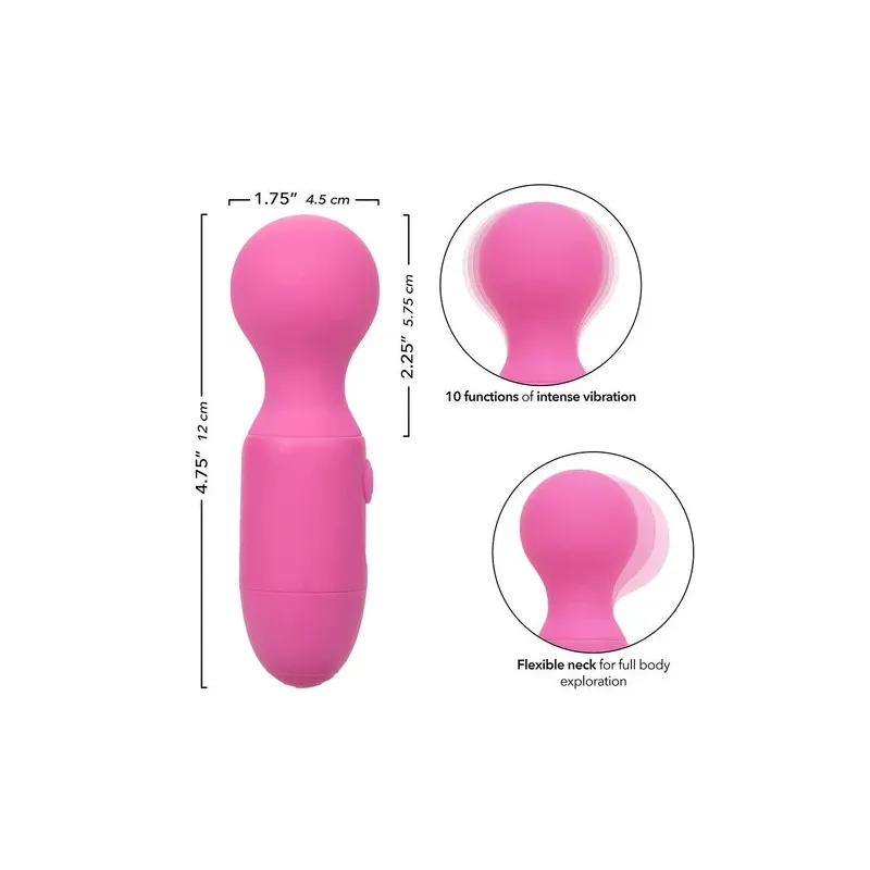 Masajeador recargable Calexotics rosa, 10 vibraciones, silicona suave, diseño ergonómico para bienestar sensorial.