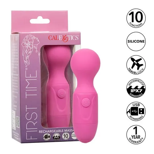 Massaggiatore ricaricabile Calexotics rosa, 10 vibrazioni, silicone morbido, design ergonomico per benessere sensoriale.