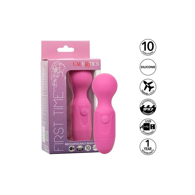 Masseur rechargeable Calexotics rose, 10 vibrations, en silicone souple, design ergonomique pour bien-être sensoriel.
