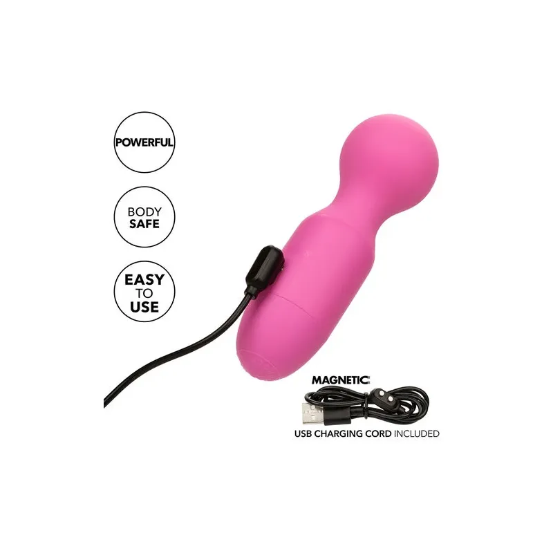 Masajeador recargable Calexotics rosa, 10 vibraciones, silicona suave, diseño ergonómico para bienestar sensorial.