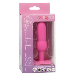 Sonde anale plug perlée vibrante rose CALEXOTICS First Time 10 vibrations silicone étanche.