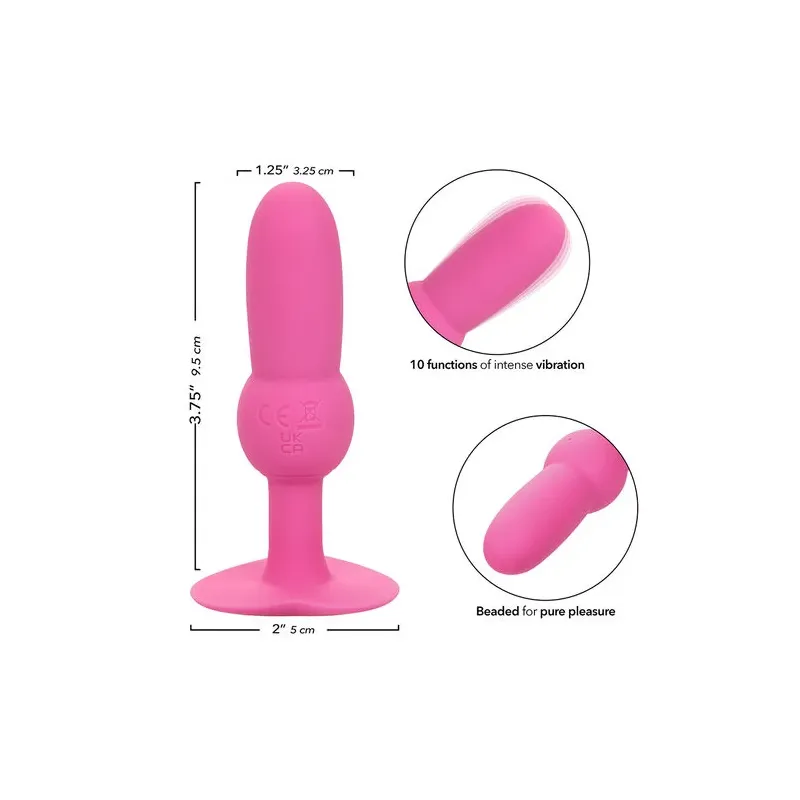 Plug anale vibrante perlinato CALEXOTICS First Time rosa, 10 vibrazioni, silicone, impermeabile.
