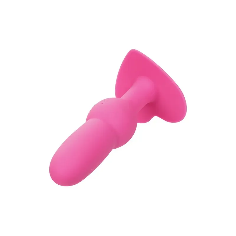 Plug anal vibrante perlado CALEXOTICS First Time rosa, 10 vibraciones, silicona, impermeable.