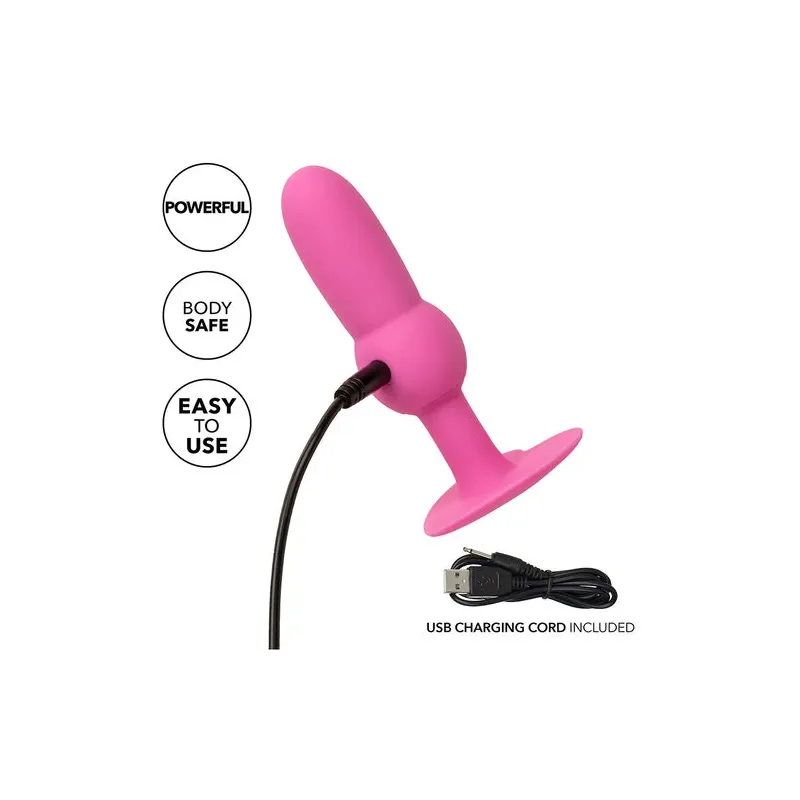 Plug anale vibrante perlinato CALEXOTICS First Time rosa, 10 vibrazioni, silicone, impermeabile.