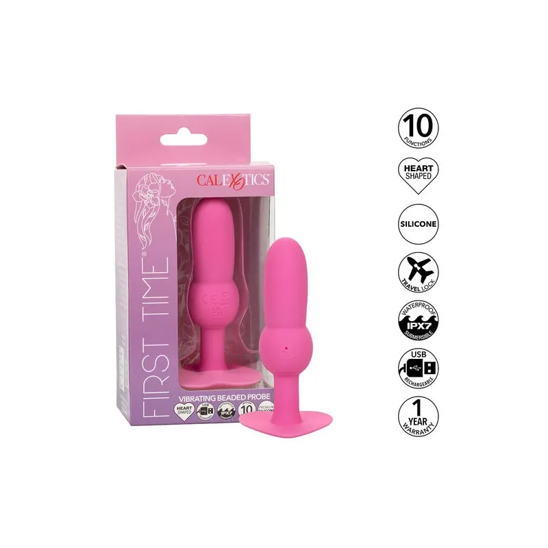 Vibrierender Perlen-Analplug von CALEXOTICS First Time in Rosa, 10 Vibrationen, Silikon, wasserdicht.