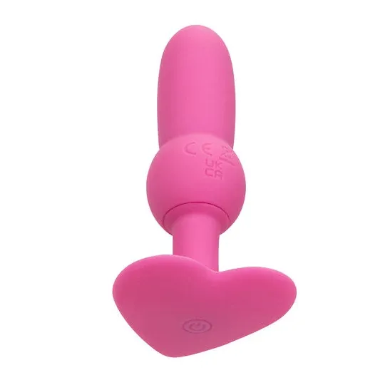 Plug anal vibrante perlado CALEXOTICS First Time rosa, 10 vibraciones, silicona, impermeable.