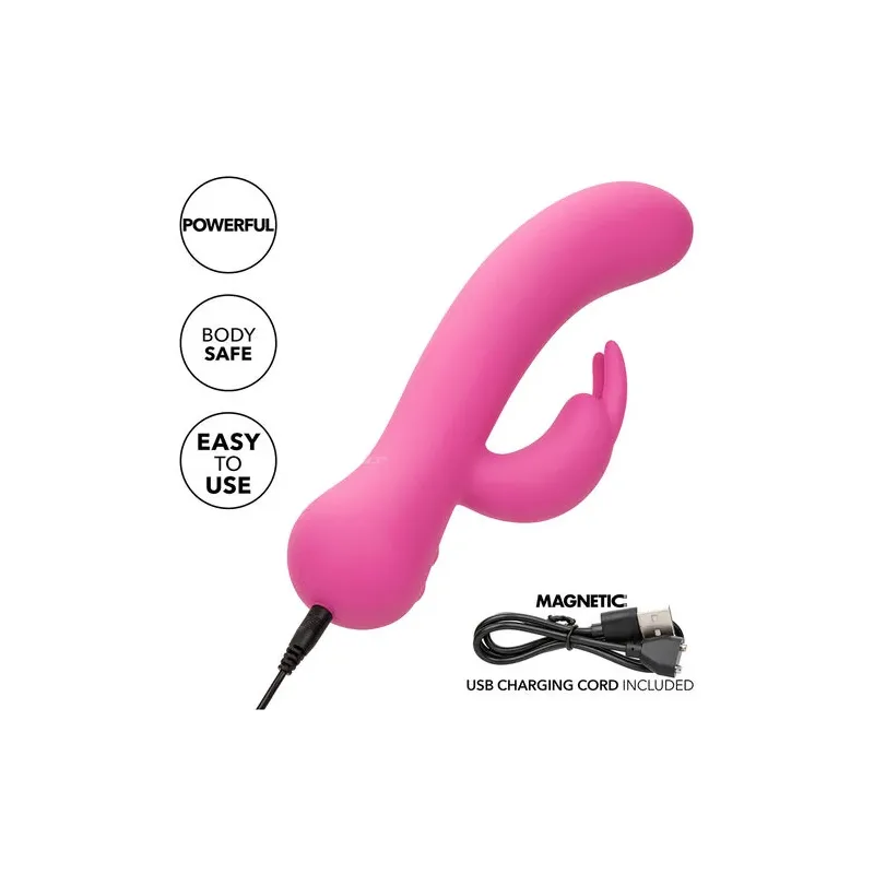 Vibrateur lapin rechargeable Calexotics en silicone rose avec double stimulation et moteurs indépendants