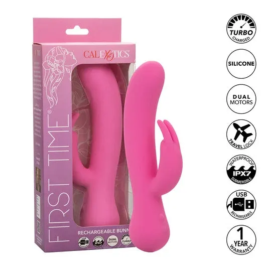 Vibrateur lapin rechargeable Calexotics en silicone rose avec double stimulation et moteurs indépendants