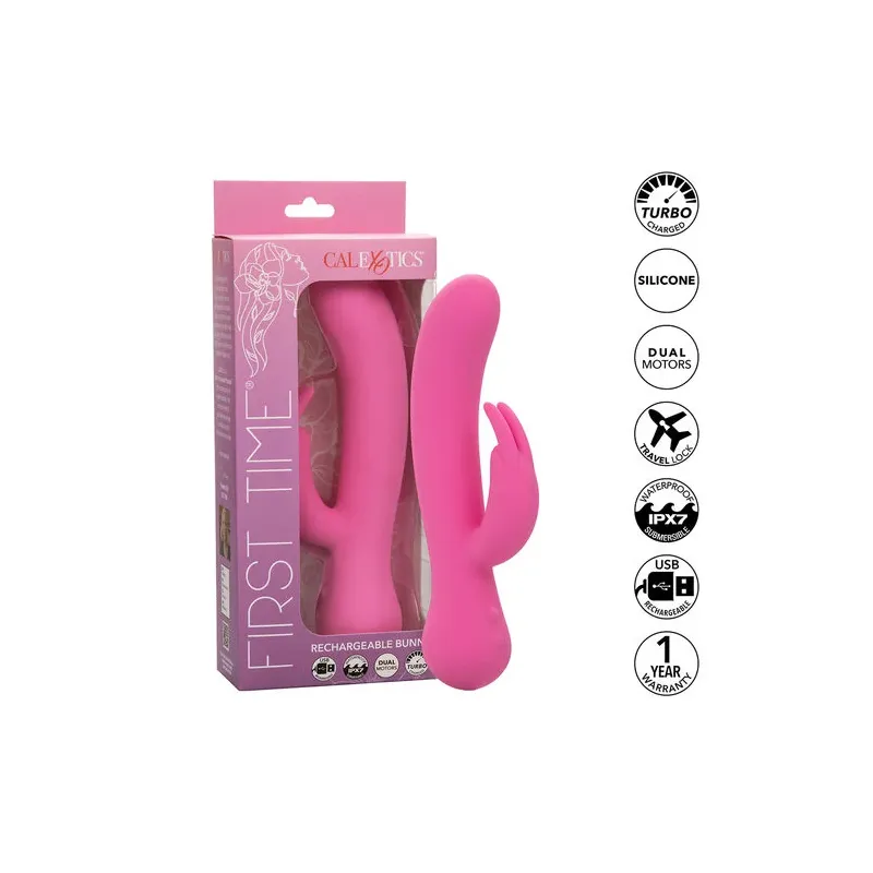 Vibrateur lapin rechargeable Calexotics en silicone rose avec double stimulation et moteurs indépendants